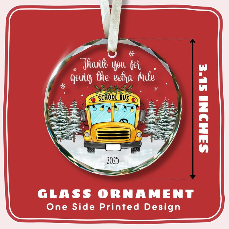 TEEBIM Bus Driver Gifts - School Bus Christmas Ornament - Buses Driver Gifts - School Drivers Ornaments with Card - Thank You, Retirement, Appreciation Gift for Buses Drivers - Glass Ornament 2025 - Image 2